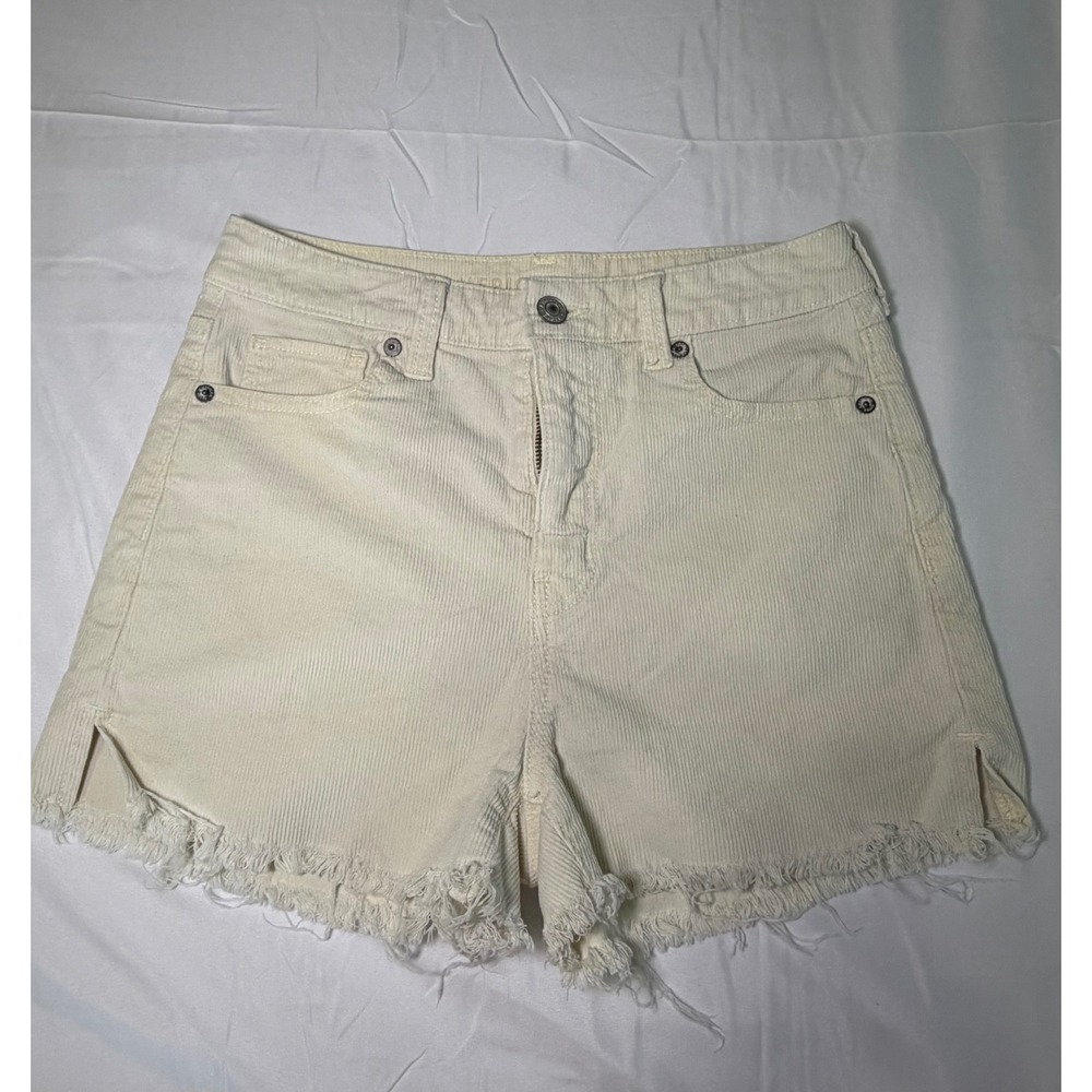 American Eagle Corduroy Cut-Off Shorts Cream 00 High Waisted Raw Hem Boho Summer